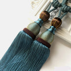 2pcs Large Tie Backs Ball Tassel Curtain Rope Tieback,Gold Blue