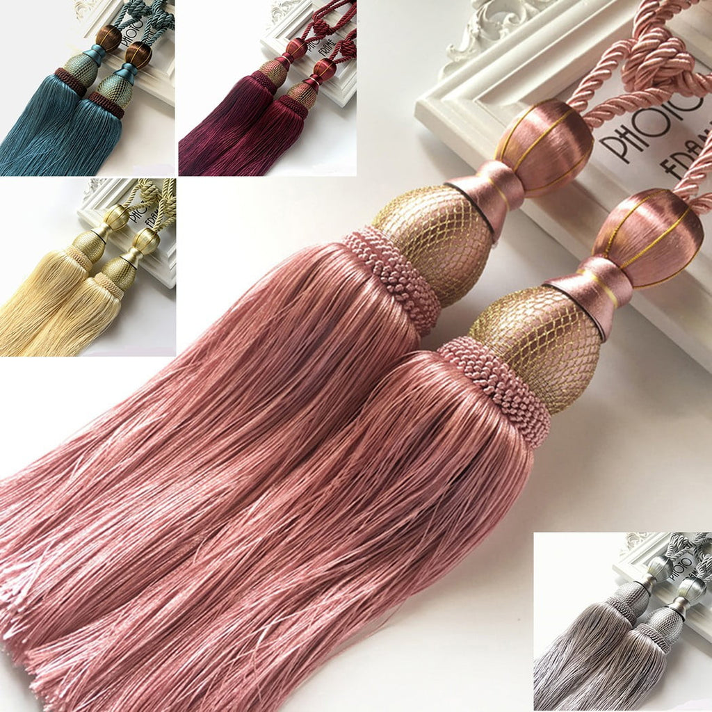 2pcs Large Tie Backs Ball Tassel Curtain Rope Tieback,Gold Red