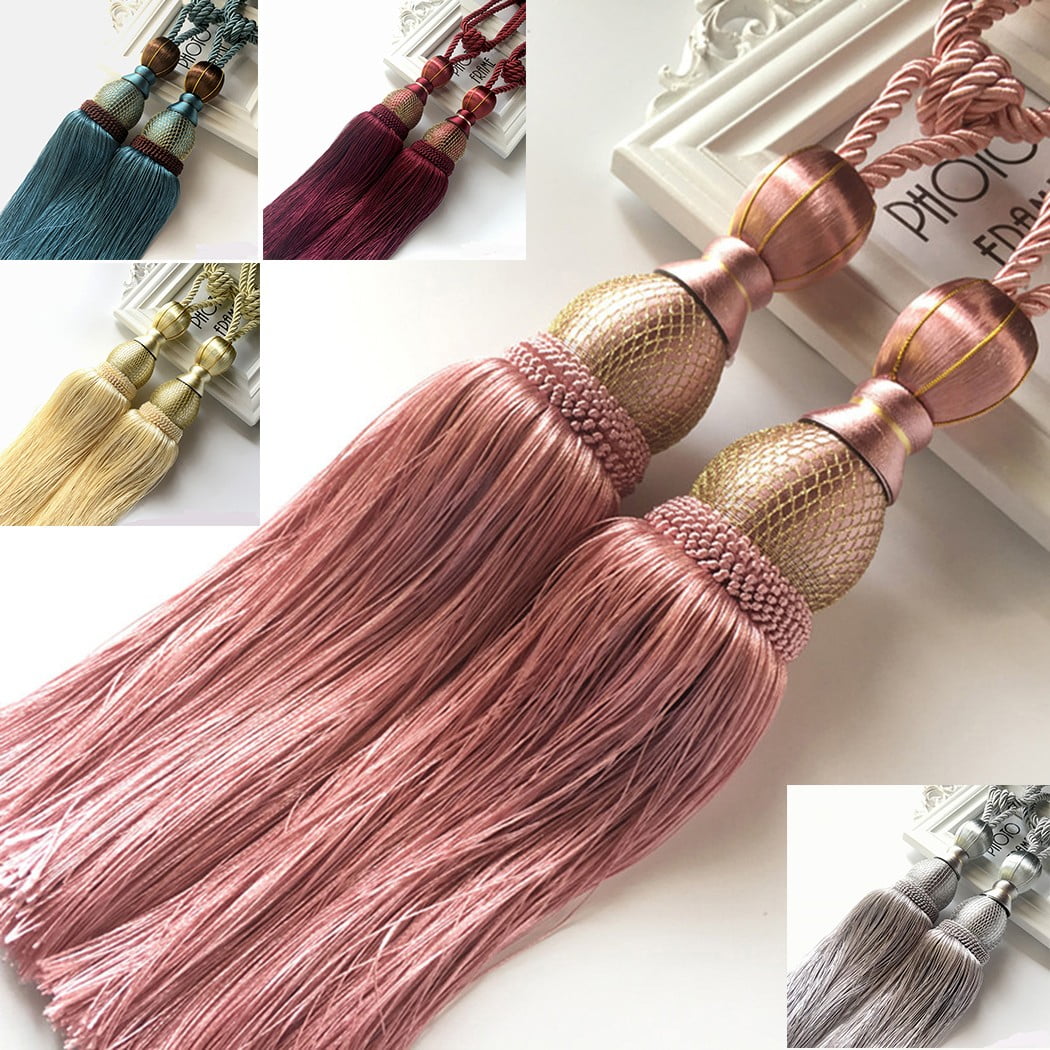 2pcs Large Tie Backs Ball Tassel Curtain Rope Tieback,Gold Red