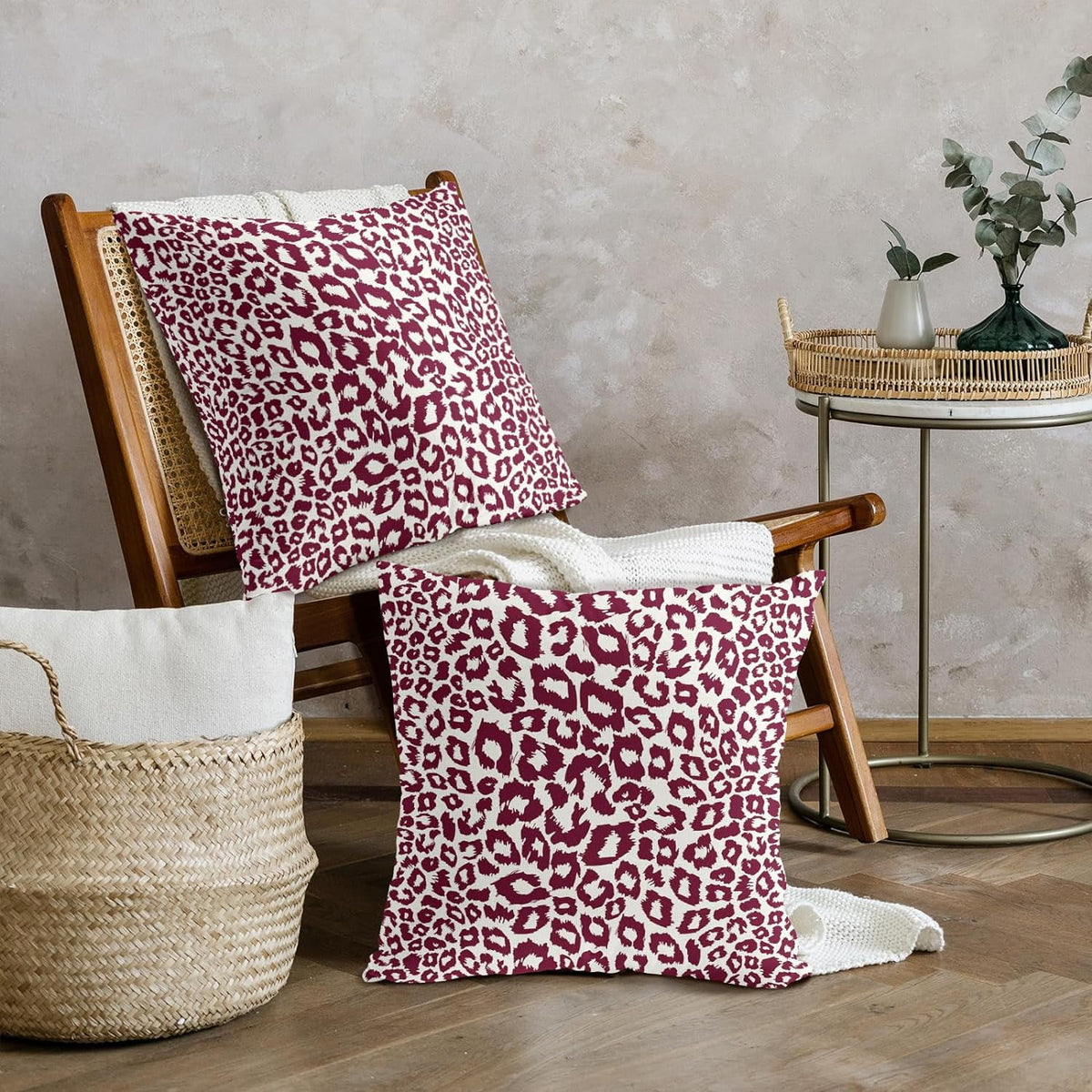 Lime Green White Leopard Print Pillow Covers 18x18 Inch Set of 2 Cheetah Animal Spots Decorative Throw Pillows For Couch Farmhouse Chinoiserie Pillow Cases Home Decor For Room Sofa Bed Porch Outdoor 16" x 16" Burgundy