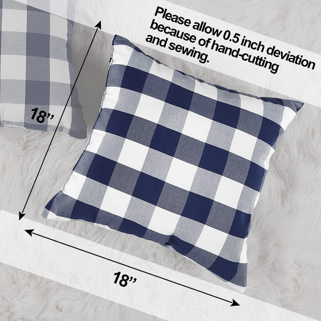 Light Blue Farmhouse Buffalo Plaid Pillow Covers 18x18 Set of 2 Patio Outdoor Decor Neutral Checkered Pillow Covers 18 x 18, Blue and White Gingham Plaid Check 18"x18", Set of 2 Black