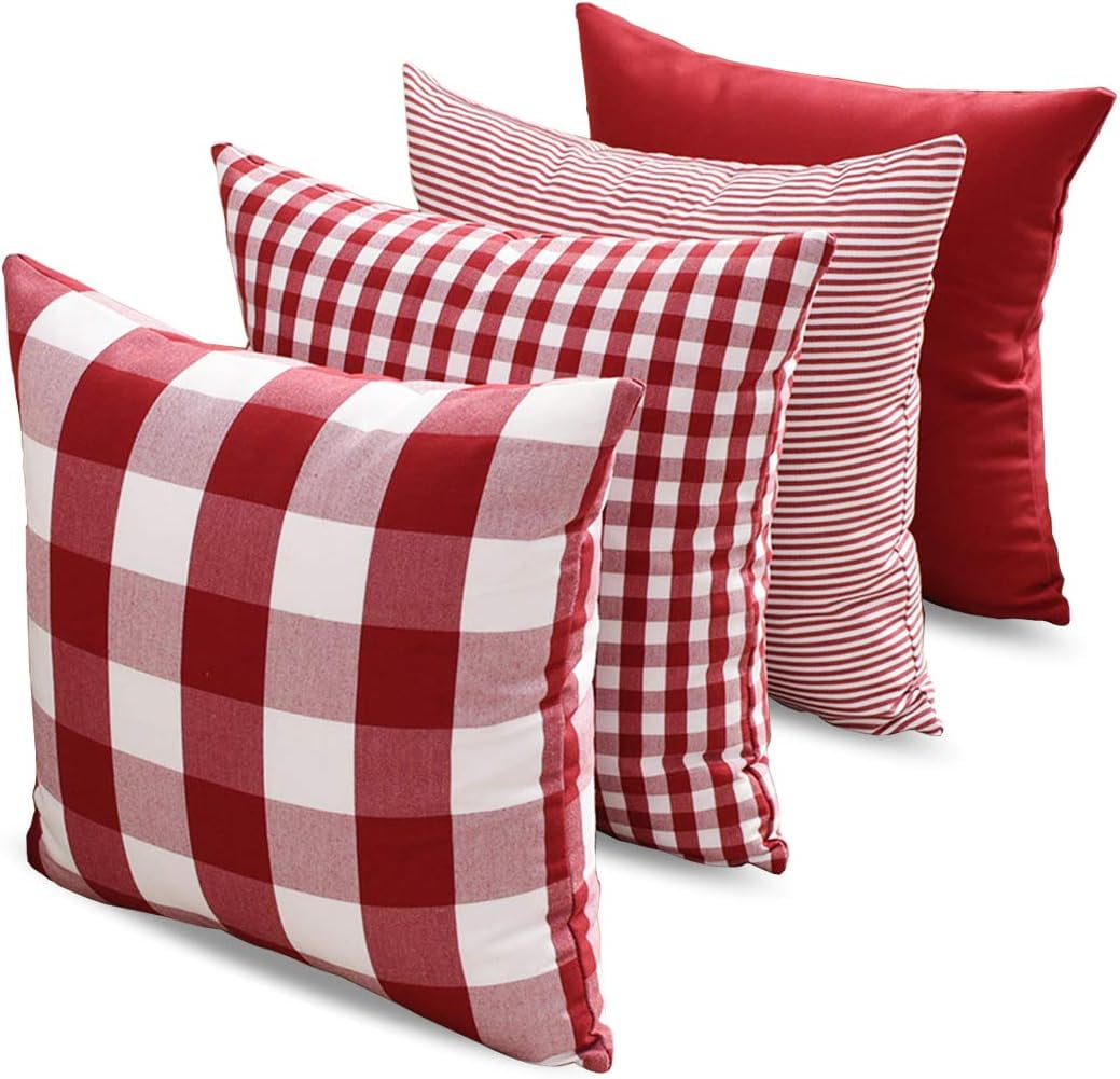 Light Blue Farmhouse Buffalo Plaid Pillow Covers 18x18 Set of 2 Patio Outdoor Decor Neutral Checkered Pillow Covers 18 x 18, Blue and White Gingham 20x20 Square Black