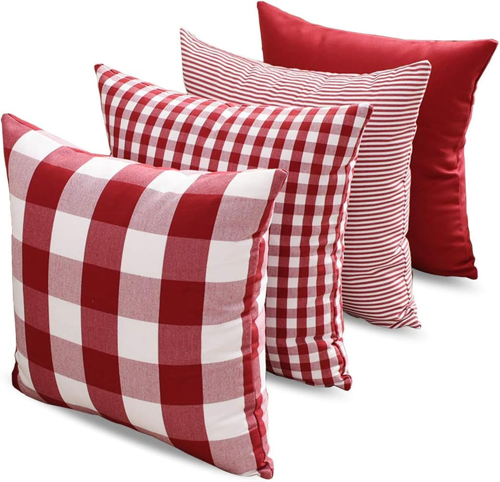 Light Blue Farmhouse Buffalo Plaid Pillow Covers 18x18 Set of 2 Patio Outdoor Decor Neutral Checkered Pillow Covers 18 x 18, Blue and White Gingham Pinstripe 18"x18", Set of 2 Burgundy