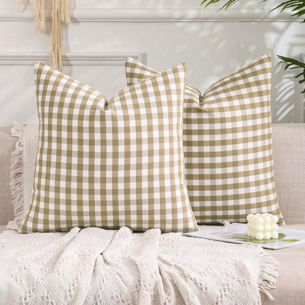 Light Blue Farmhouse Buffalo Plaid Pillow Covers 18x18 Set of 2 Patio Outdoor Decor Neutral Checkered Pillow Covers 18 x 18, Blue and White Gingham Plaid Gingham 18"x18", Set of 2 Burgundy
