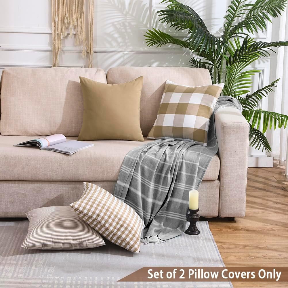 Light Blue Farmhouse Buffalo Plaid Pillow Covers 18x18 Set of 2 Patio Outdoor Decor Neutral Checkered Pillow Covers 18 x 18, Blue and White Gingham Plaid Gingham 18"x18", Set of 2 Burgundy
