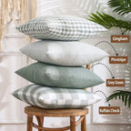 Light Blue Farmhouse Buffalo Plaid Pillow Covers 18x18 Set of 2 Patio Outdoor Decor Neutral Checkered Pillow Covers 18 x 18, Blue and White Gingham 18x18 Square Greyish Blue