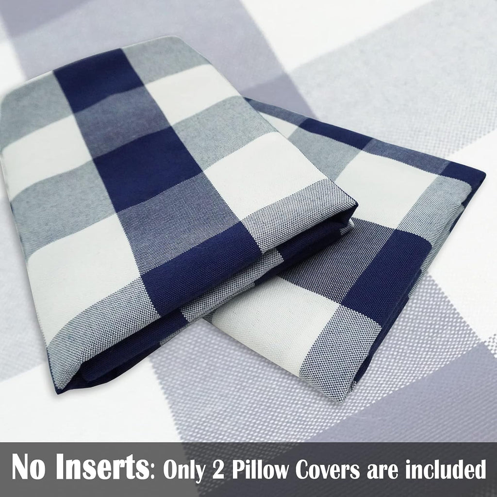 Light Blue Farmhouse Buffalo Plaid Pillow Covers 18x18 Set of 2 Patio Outdoor Decor Neutral Checkered Pillow Covers 18 x 18, Blue and White Gingham Plaid Check 18"x18", Set of 2 Greyish Blue