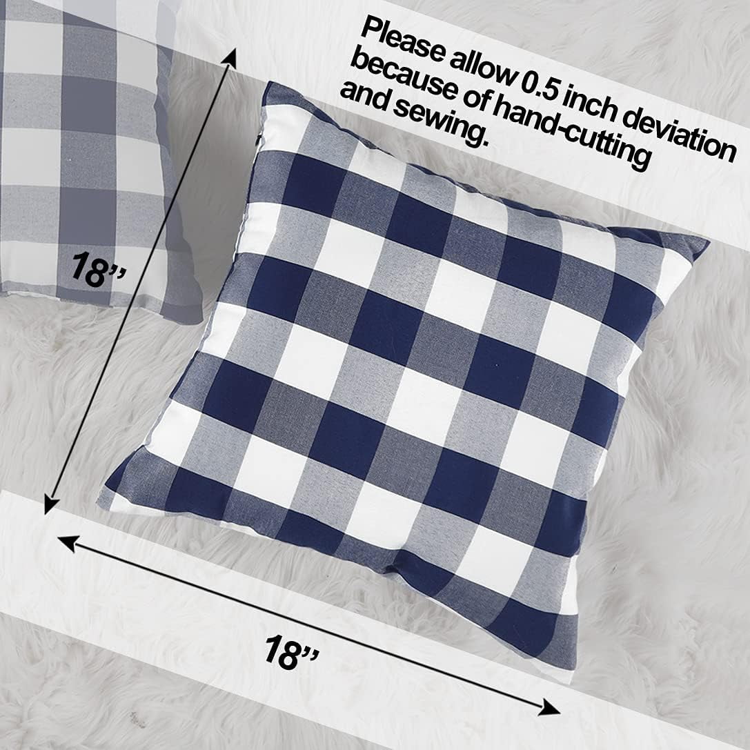 Light Blue Farmhouse Buffalo Plaid Pillow Covers 18x18 Set of 2 Patio Outdoor Decor Neutral Checkered Pillow Covers 18 x 18, Blue and White Gingham Plaid Check 18"x18", Set of 2 Greyish Blue