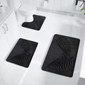 3 Pcs Bathroom Rugs, Leaves Bath Mat Toilet Mats, Soft Comfortable Non-Slip Bathroom Rug Set, Bath Mats for Bathroom, Machine Washable Bath Mat Bathroom Rug Sets, 20x31.5in, Black 3pc Gray