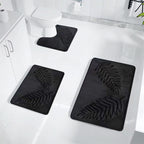 3 Pcs Bathroom Rugs, Leaves Bath Mat Toilet Mats, Soft Comfortable Non-Slip Bathroom Rug Set, Bath Mats for Bathroom, Machine Washable Bath Mat Bathroom Rug Sets, 20x31.5in, Black 3pc Gray