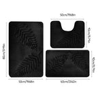 3 Pcs Bathroom Rugs, Leaves Bath Mat Toilet Mats, Soft Comfortable Non-Slip Bathroom Rug Set, Bath Mats for Bathroom, Machine Washable Bath Mat Bathroom Rug Sets, 20x31.5in, Black 3pc Gray