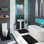 3 Pcs Bathroom Rugs, Leaves Bath Mat Toilet Mats, Soft Comfortable Non-Slip Bathroom Rug Set, Bath Mats for Bathroom, Machine Washable Bath Mat Bathroom Rug Sets, 20x31.5in, Black 3pc Gray
