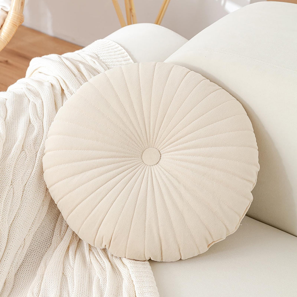 Round Throw Pillow 15.7 inch Decorative Round Velvet Floor Pillows Small Pumpkin Throw Pillow Cushion for Living Room Sofa Bed, Gray Beige
