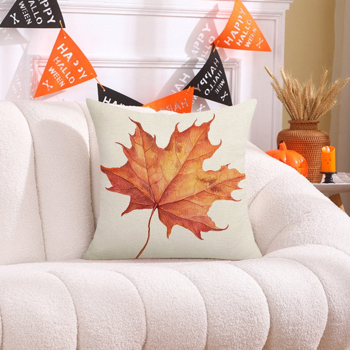 Fall Pillow Covers 18 x 18 inch Pumpkin Maple leaves Throw Pillow Covers Outdoor Autumn Thanksgiving Harvest Farmhouse Pillowcase Cushion Case for Home Sofa Fall Decor B