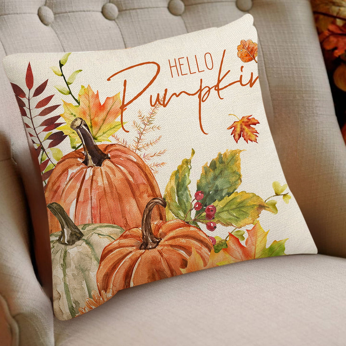 Fall Pillow Covers 18 x 18 inch Pumpkin Maple leaves Throw Pillow Covers Outdoor Autumn Thanksgiving Harvest Farmhouse Pillowcase Cushion Case for Home Sofa Fall Decor D