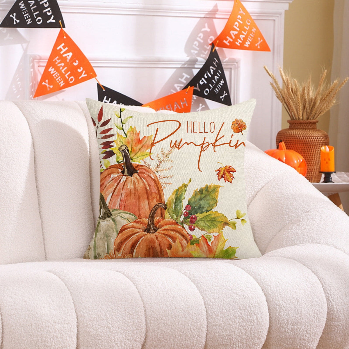Fall Pillow Covers 18 x 18 inch Pumpkin Maple leaves Throw Pillow Covers Outdoor Autumn Thanksgiving Harvest Farmhouse Pillowcase Cushion Case for Home Sofa Fall Decor D