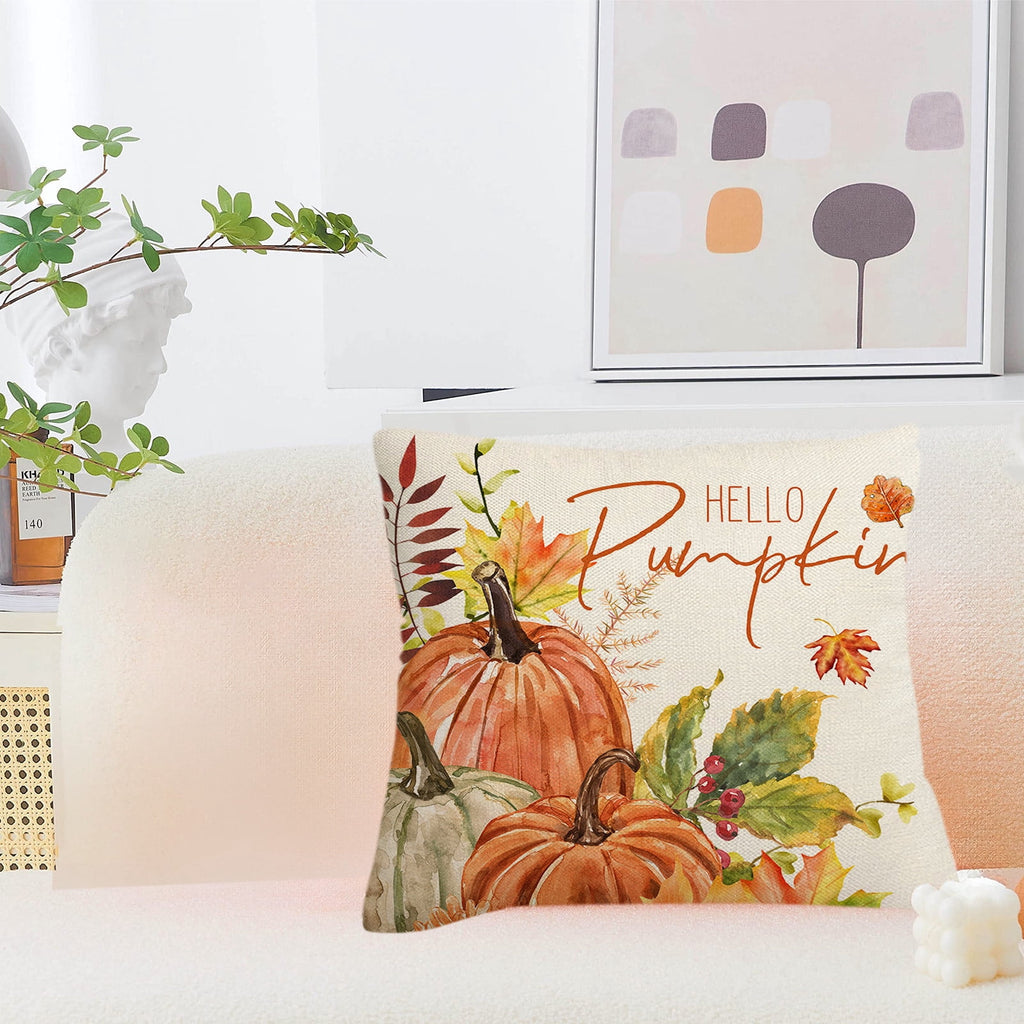 Fall Pillow Covers 18 x 18 inch Pumpkin Maple leaves Throw Pillow Covers Outdoor Autumn Thanksgiving Harvest Farmhouse Pillowcase Cushion Case for Home Sofa Fall Decor D