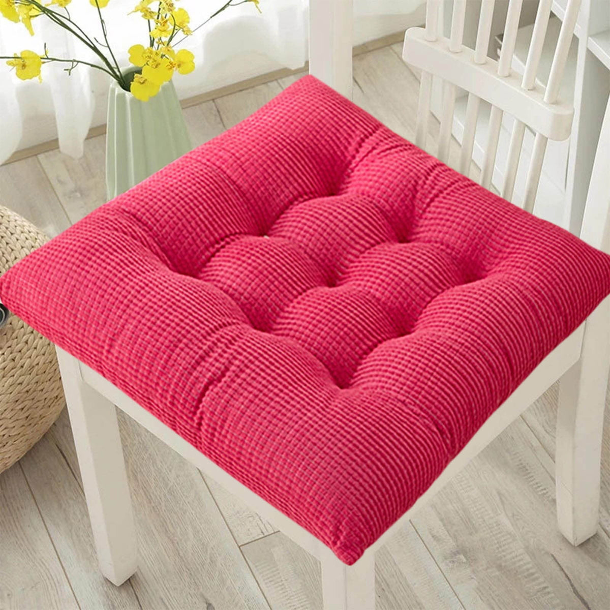 Solid Color Thickened Corduroy Chair Cushions 17.7 * 17.7in Extra-Large Size Seat Cushion with Machine Washable,Large Size Dining Chair Cushion Student Office Tatami Cushion Meditation Cushion 15.7" x 15.7" Green
