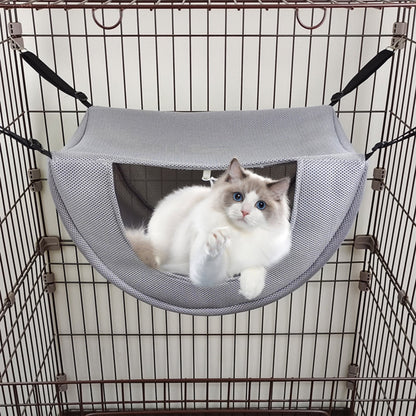 Darzheoy Cat Cage Hammock, Hanging Soft Pet Bed, Summer Breathable Pet Cage Hammock with Adjustable Straps, for Indoor Kitten Puppy Rabbit or Small Pet Gray