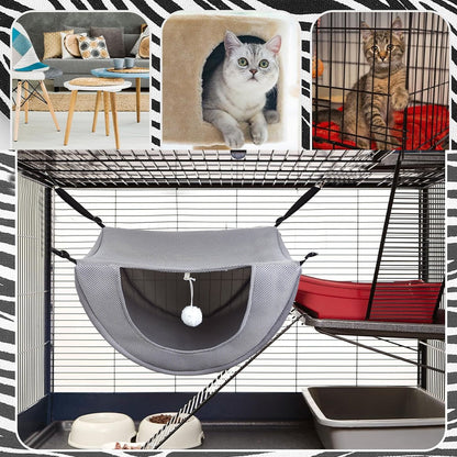Darzheoy Cat Cage Hammock, Hanging Soft Pet Bed, Summer Breathable Pet Cage Hammock with Adjustable Straps, for Indoor Kitten Puppy Rabbit or Small Pet Gray