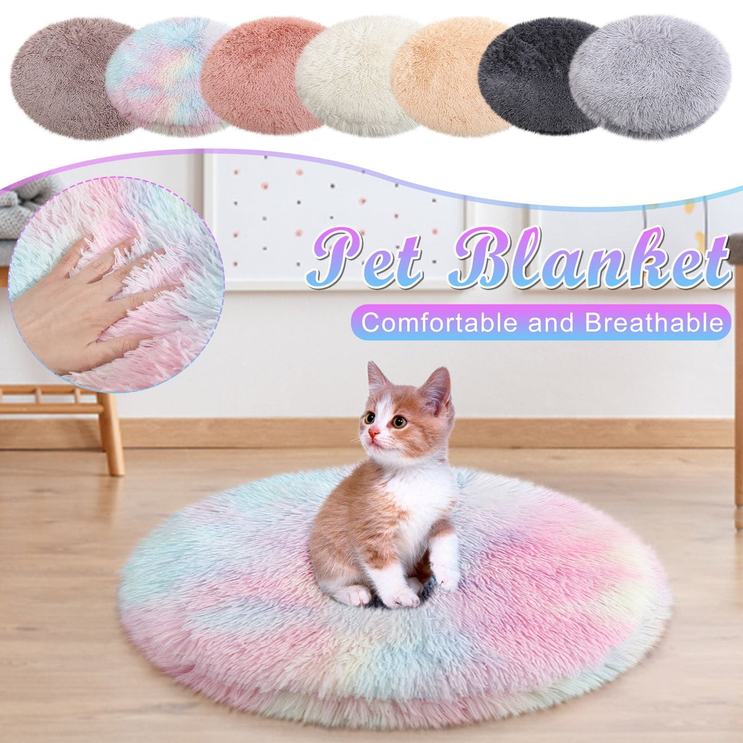 Darzheoy 16 inch Plush Dog Bed Mat Warm Fluffy Round Puppy Crate Pad with Anti-Slip Waterproof Bottom Soft Comfy Pet Kennel Mat for Small and Medium Dogs White