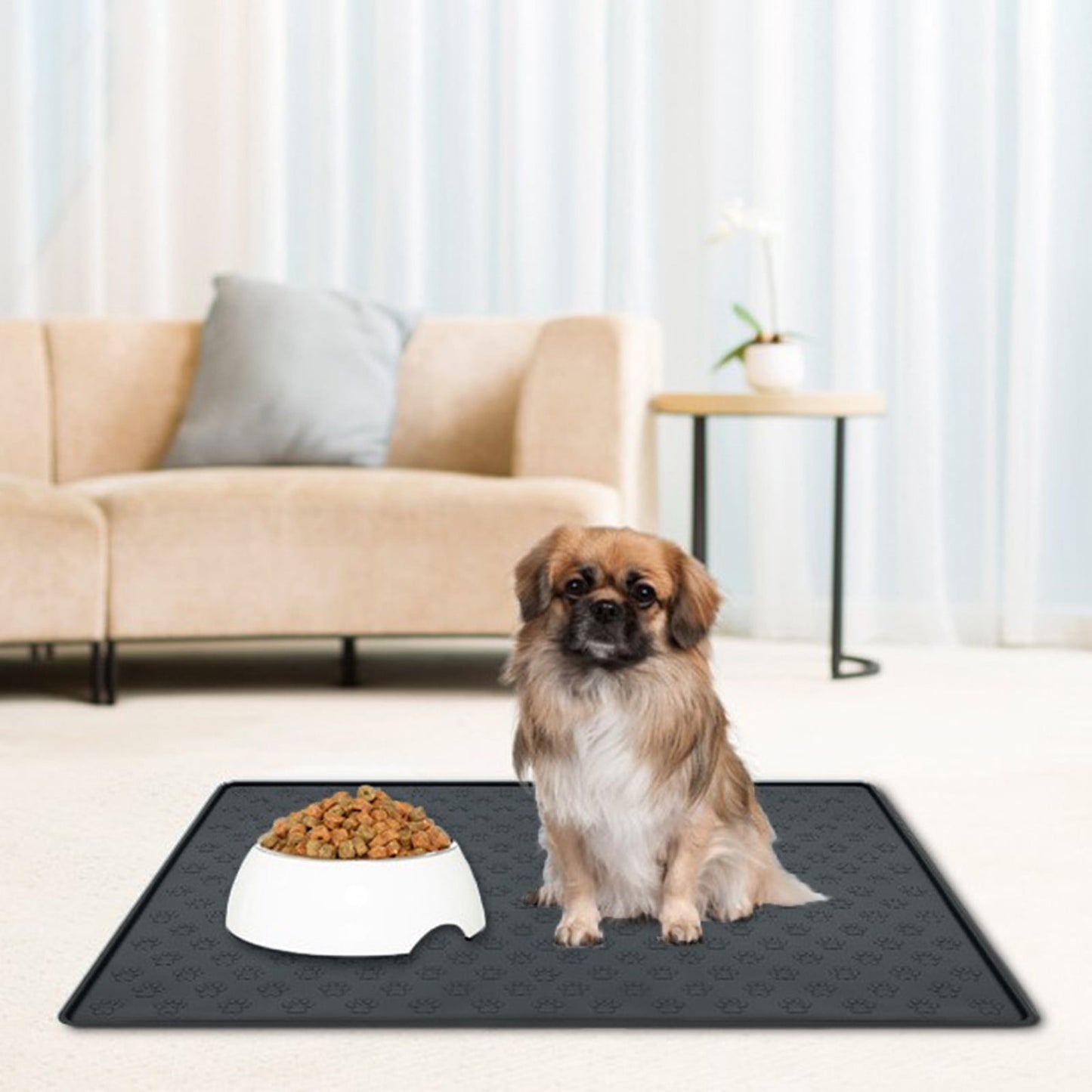 Darzheoy Dog Food Mat, Waterproof Dog Bowl Mat, Silicone Dog Mat for Food and Water, Pet Food Mat with Edges, Nonslip Dog Feeding Mat, Dog Food Mats for Floors Black