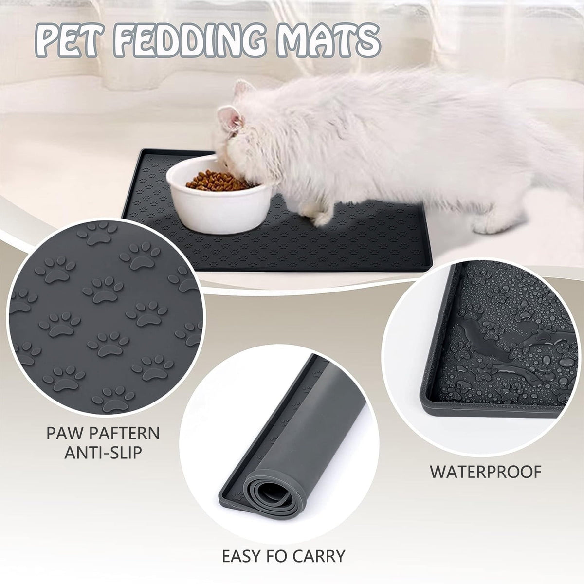 Darzheoy Dog Food Mat, Waterproof Dog Bowl Mat, Silicone Dog Mat for Food and Water, Pet Food Mat with Edges, Nonslip Dog Feeding Mat, Dog Food Mats for Floors Black