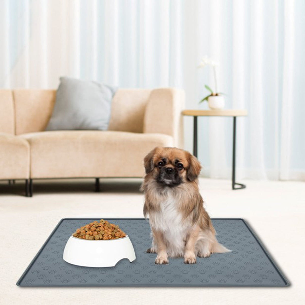 Darzheoy Dog Food Mat, Waterproof Dog Bowl Mat, Silicone Dog Mat for Food and Water, Pet Food Mat with Edges, Nonslip Dog Feeding Mat, Dog Food Mats for Floors Gray