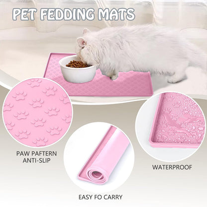 Darzheoy Dog Food Mat, Waterproof Dog Bowl Mat, Silicone Dog Mat for Food and Water, Pet Food Mat with Edges, Nonslip Dog Feeding Mat, Dog Food Mats for Floors Pink