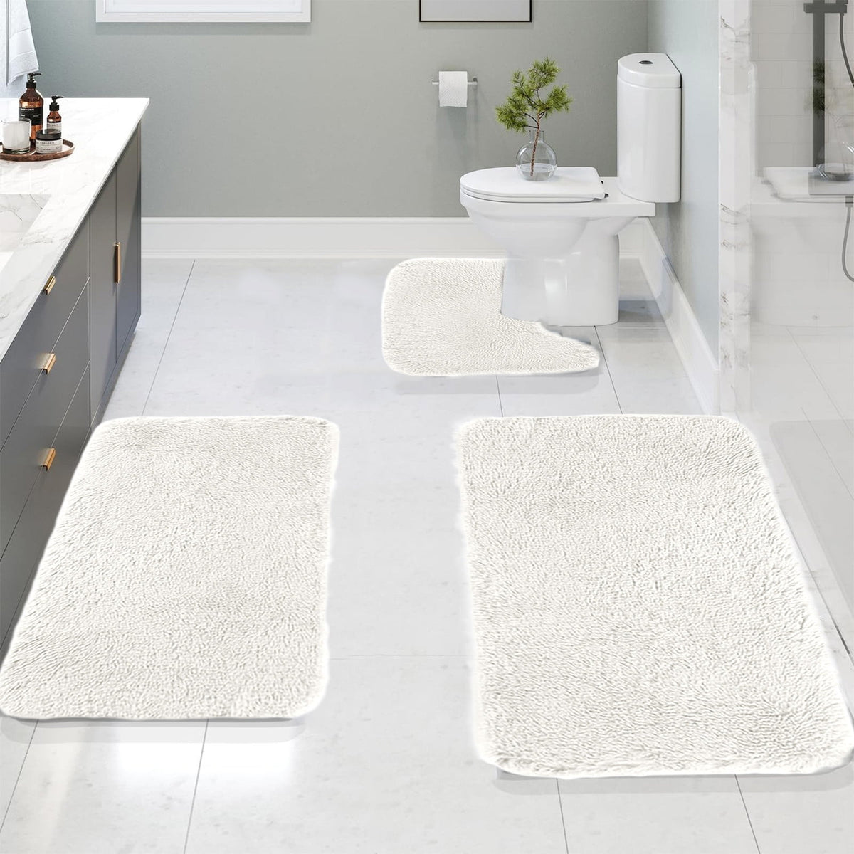 Bathroom Rugs Sets 3 Piece, Bath Rugs for Bathroom Non Slip, Ultra Soft Water Absorbent Microfiber Bath Mat Set, Machine Washable Thick Plush Bath Mats for Bathroom Floor,Tub and Shower 3 pc Black