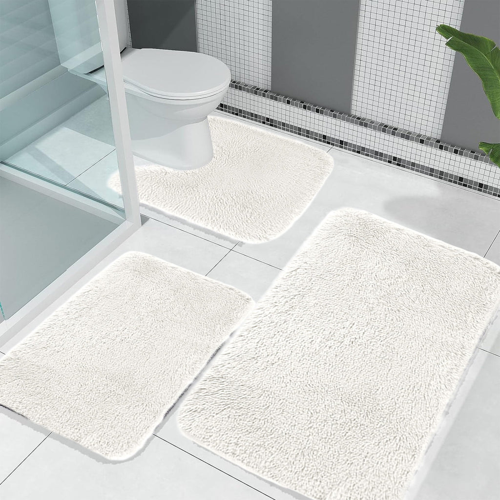 Bathroom Rugs Sets 3 Piece, Bath Rugs for Bathroom Non Slip, Ultra Soft Water Absorbent Microfiber Bath Mat Set, Machine Washable Thick Plush Bath Mats for Bathroom Floor,Tub and Shower 3 pc Black