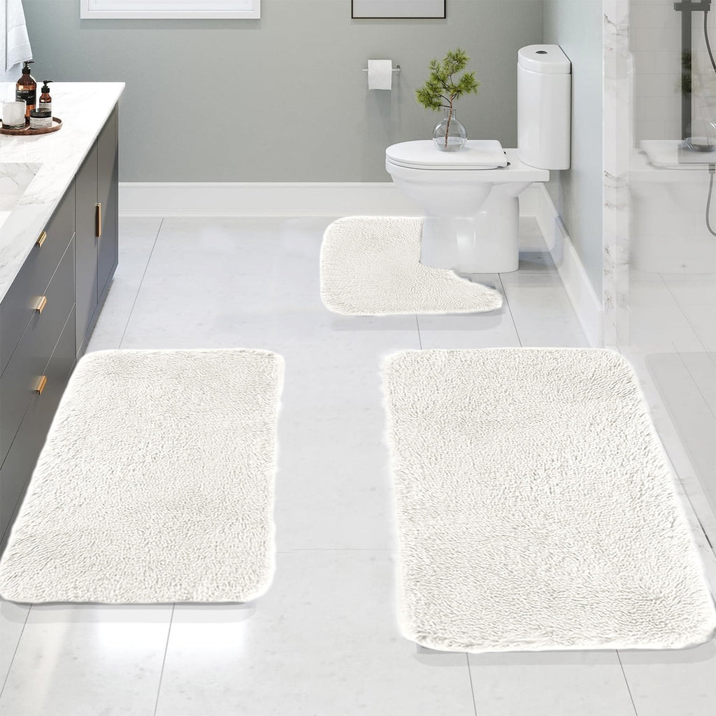 Bathroom Rugs Sets 3 Piece, Bath Rugs for Bathroom Non Slip, Ultra Soft Water Absorbent Microfiber Bath Mat Set, Machine Washable Thick Plush Bath Mats for Bathroom Floor,Tub and Shower 3 pc Blue 1
