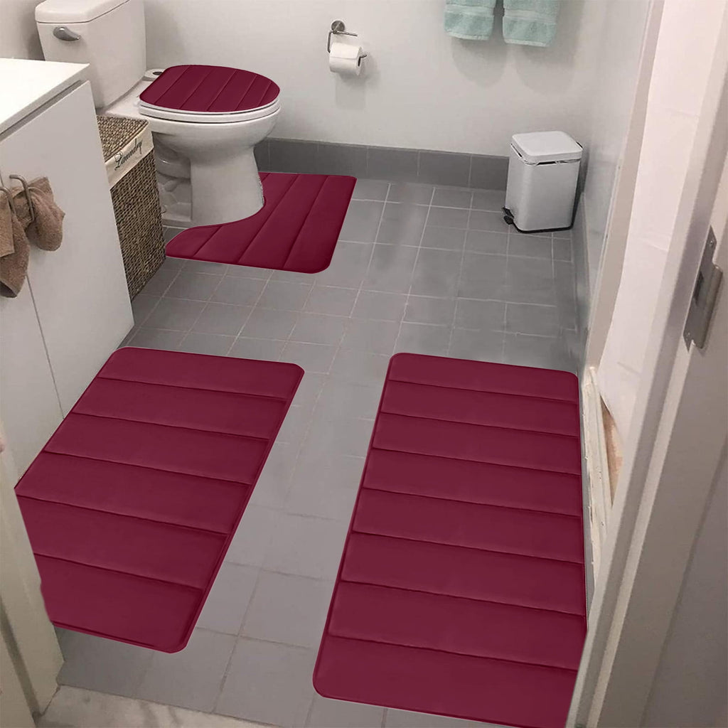 Bathroom Rugs Sets 3 Piece, Bath Rugs for Bathroom Non Slip, Ultra Soft Water Absorbent Microfiber Bath Mat Set, Machine Washable Thick Plush Bath Mats for Bathroom Floor,Tub and Shower 4 pc Blue 1