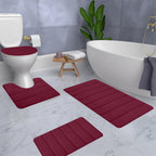 Bathroom Rugs Sets 3 Piece, Bath Rugs for Bathroom Non Slip, Ultra Soft Water Absorbent Microfiber Bath Mat Set, Machine Washable Thick Plush Bath Mats for Bathroom Floor,Tub and Shower 4 pc Red
