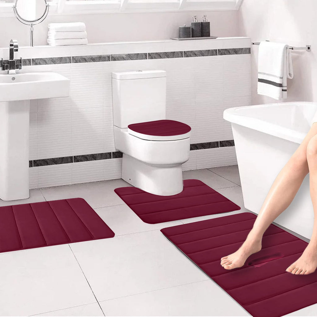 Bathroom Rugs Sets 3 Piece, Bath Rugs for Bathroom Non Slip, Ultra Soft Water Absorbent Microfiber Bath Mat Set, Machine Washable Thick Plush Bath Mats for Bathroom Floor,Tub and Shower 4 pc White 1