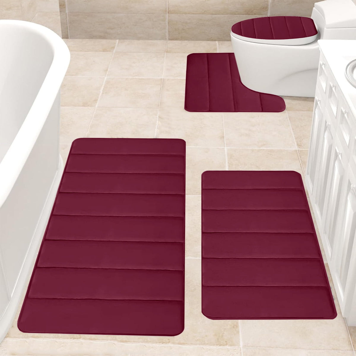 Bathroom Rugs Sets 3 Piece, Bath Rugs for Bathroom Non Slip, Ultra Soft Water Absorbent Microfiber Bath Mat Set, Machine Washable Thick Plush Bath Mats for Bathroom Floor,Tub and Shower 4 pc White 1