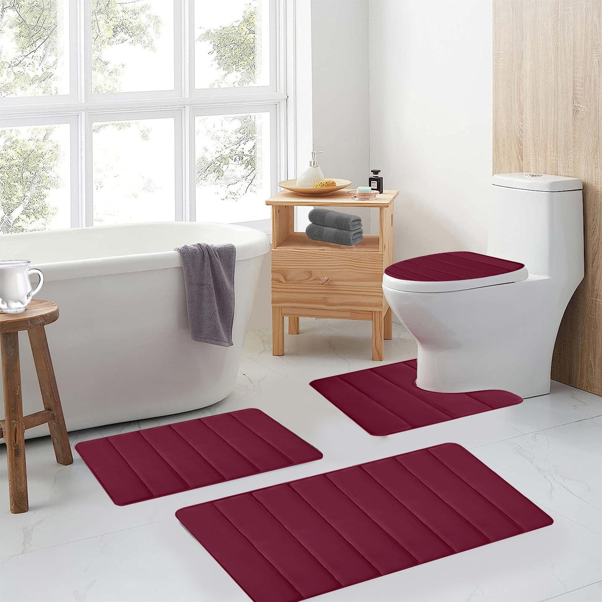 Bathroom Rugs Sets 3 Piece, Bath Rugs for Bathroom Non Slip, Ultra Soft Water Absorbent Microfiber Bath Mat Set, Machine Washable Thick Plush Bath Mats for Bathroom Floor,Tub and Shower 4 pc White 1