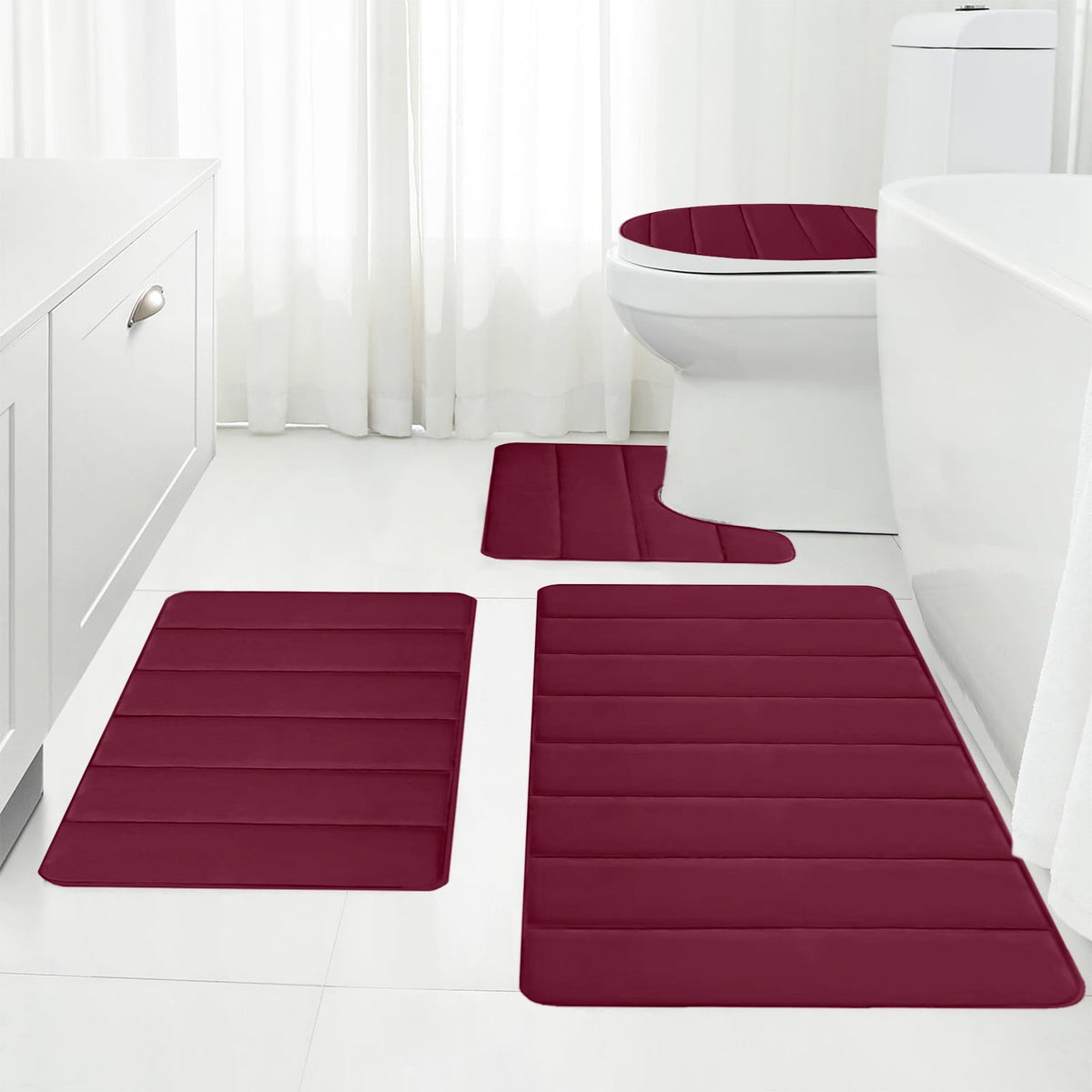 Bathroom Rugs Sets 3 Piece, Bath Rugs for Bathroom Non Slip, Ultra Soft Water Absorbent Microfiber Bath Mat Set, Machine Washable Thick Plush Bath Mats for Bathroom Floor,Tub and Shower 4 pc White 1