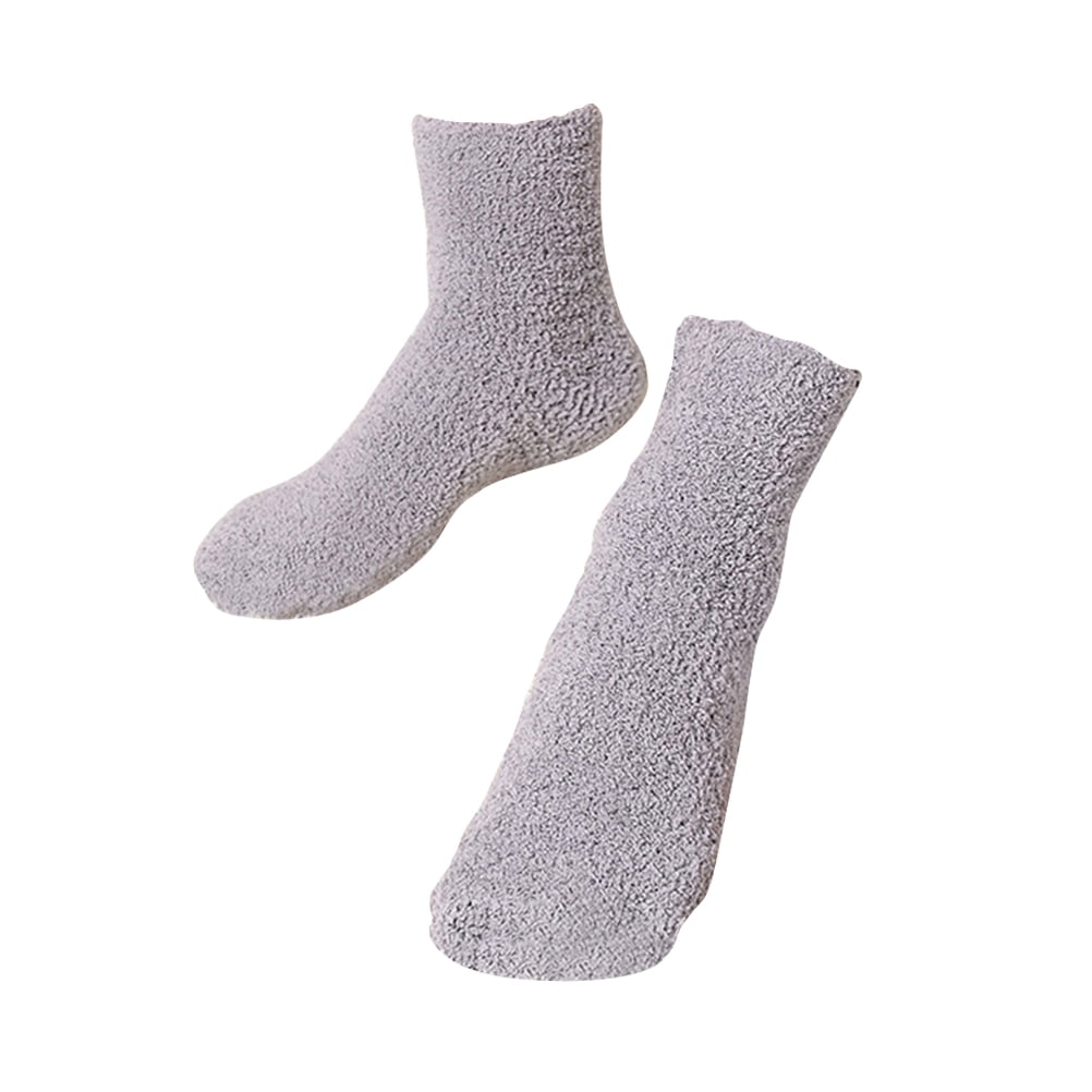 HOOWIFFY Mens Warm Bed Socks 1 Pair Thick Fuzzy Sleep Socks Grey 9.8×2.8×0.2in