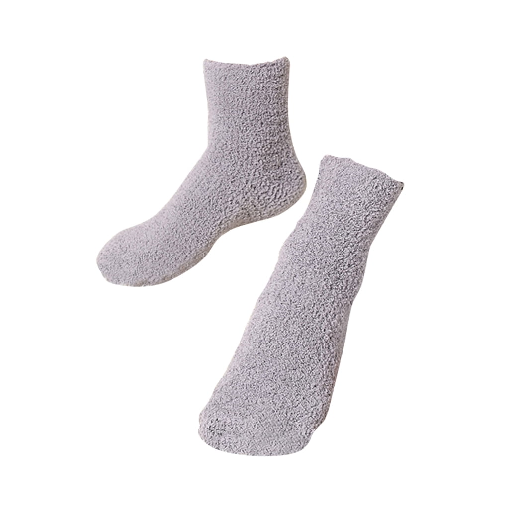 HOOWIFFY Mens Warm Bed Socks 1 Pair Thick Fuzzy Sleep Socks Grey 9.8×2.8×0.2in