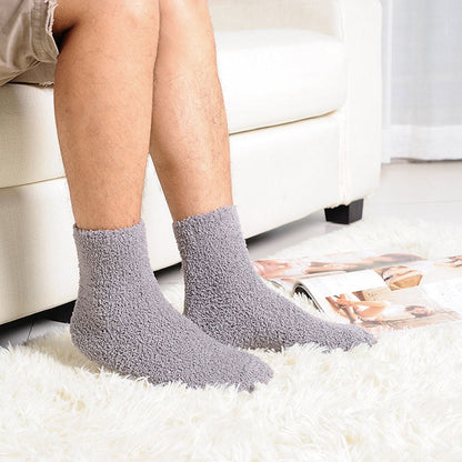 HOOWIFFY Mens Warm Bed Socks 1 Pair Thick Fuzzy Sleep Socks Grey 9.8×2.8×0.2in