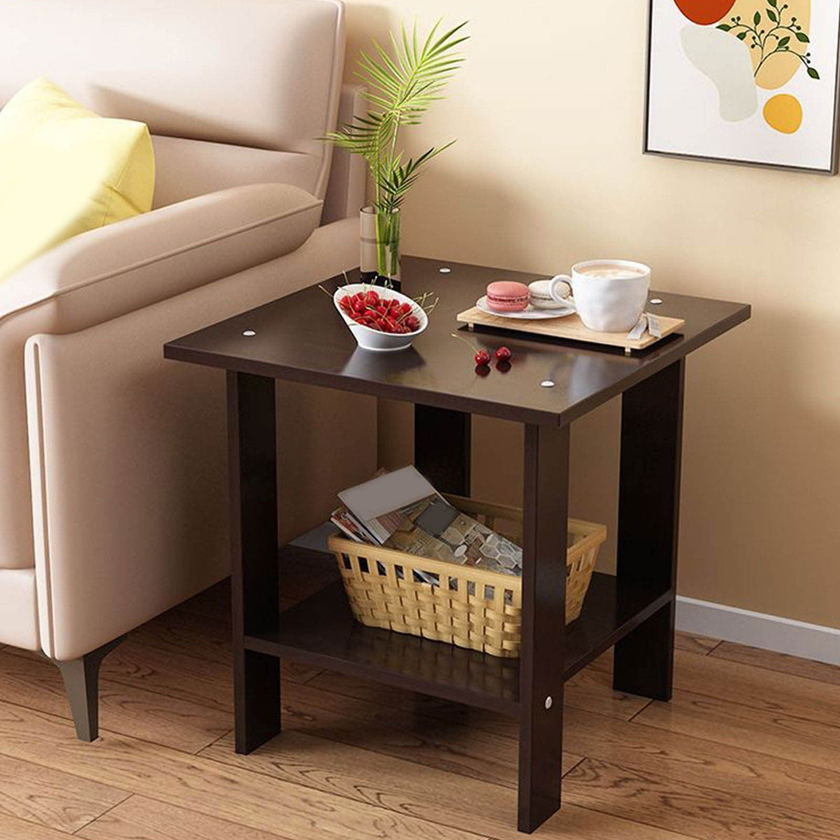 Compact Multi-Functional Side Table, Small Accent End Table for Sofa, Bedside, Living Room & Apartment, Portable Tea Table Nightstand Black