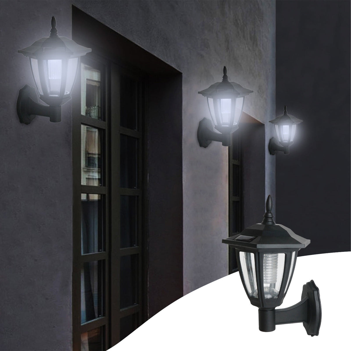 Solar Powered Wall Lanterns Outdoor, Dusk to Dawn Motion Sensor LED Sconce Lights Waterproof, Exterior Front Porch Security Lamps for Wall Mount Patio Fence Cold White Black