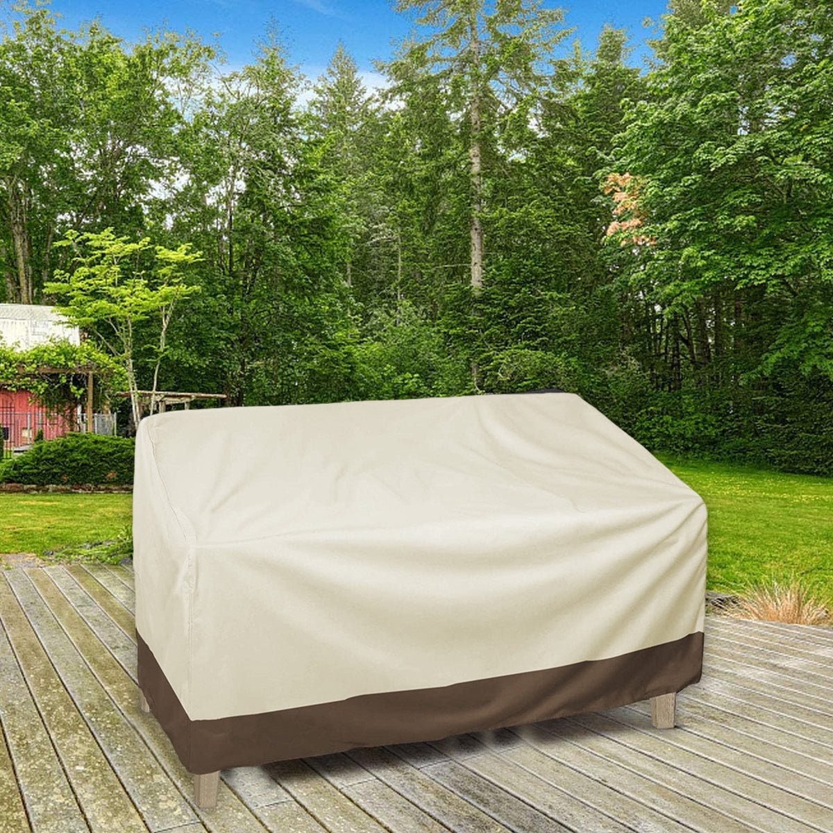 Patio Benches Loveseat Covers, Heavy Duty Patio Deep Bench Loveseat Cover, Waterproof Outdoor Deep Sofa Cover, Lawn Patio Furniture Covers with Air Vent 57.9×31×32.7 in Beige