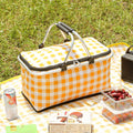 Picnic Basket, Collapsible Shopping Basket with Lid Large Market Basket with Handles Reusable Folding Grocery Basket Insulated Cooler Bag for Picnic Travel 18.5×8.7×10.6 in Pink