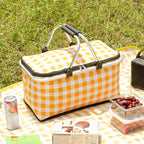 Picnic Basket, Collapsible Shopping Basket with Lid Large Market Basket with Handles Reusable Folding Grocery Basket Insulated Cooler Bag for Picnic Travel 18.5×8.7×10.6 in Pink