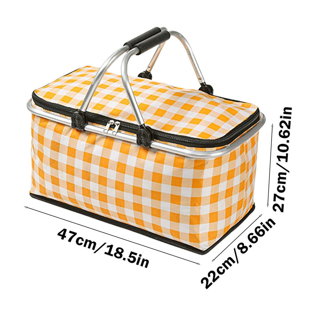 Picnic Basket, Collapsible Shopping Basket with Lid Large Market Basket with Handles Reusable Folding Grocery Basket Insulated Cooler Bag for Picnic Travel 18.5×8.7×10.6 in Pink