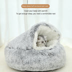 Darzheoy Calming Dog Beds & Cat Cave Bed with Hooded Cover, Removable Washable Round Beds for Small Medium Pets, Anti-Slip Plush Coved Bed for Pet (20"x20") C