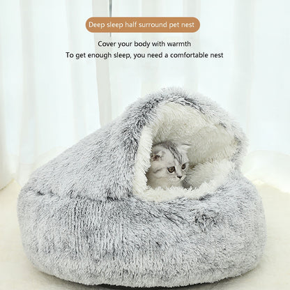 Darzheoy Calming Dog Beds & Cat Cave Bed with Hooded Cover, Removable Washable Round Beds for Small Medium Pets, Anti-Slip Plush Coved Bed for Pet (20"x20") C