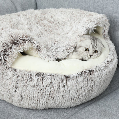Darzheoy Calming Dog Beds & Cat Cave Bed with Hooded Cover, Removable Washable Round Beds for Small Medium Pets, Anti-Slip Plush Coved Bed for Pet (20"x20") C